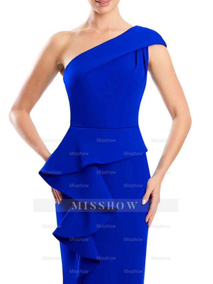 One-Shoulder Floor-Length Trumpet/Mermaid Gown for the Mother of the Bride