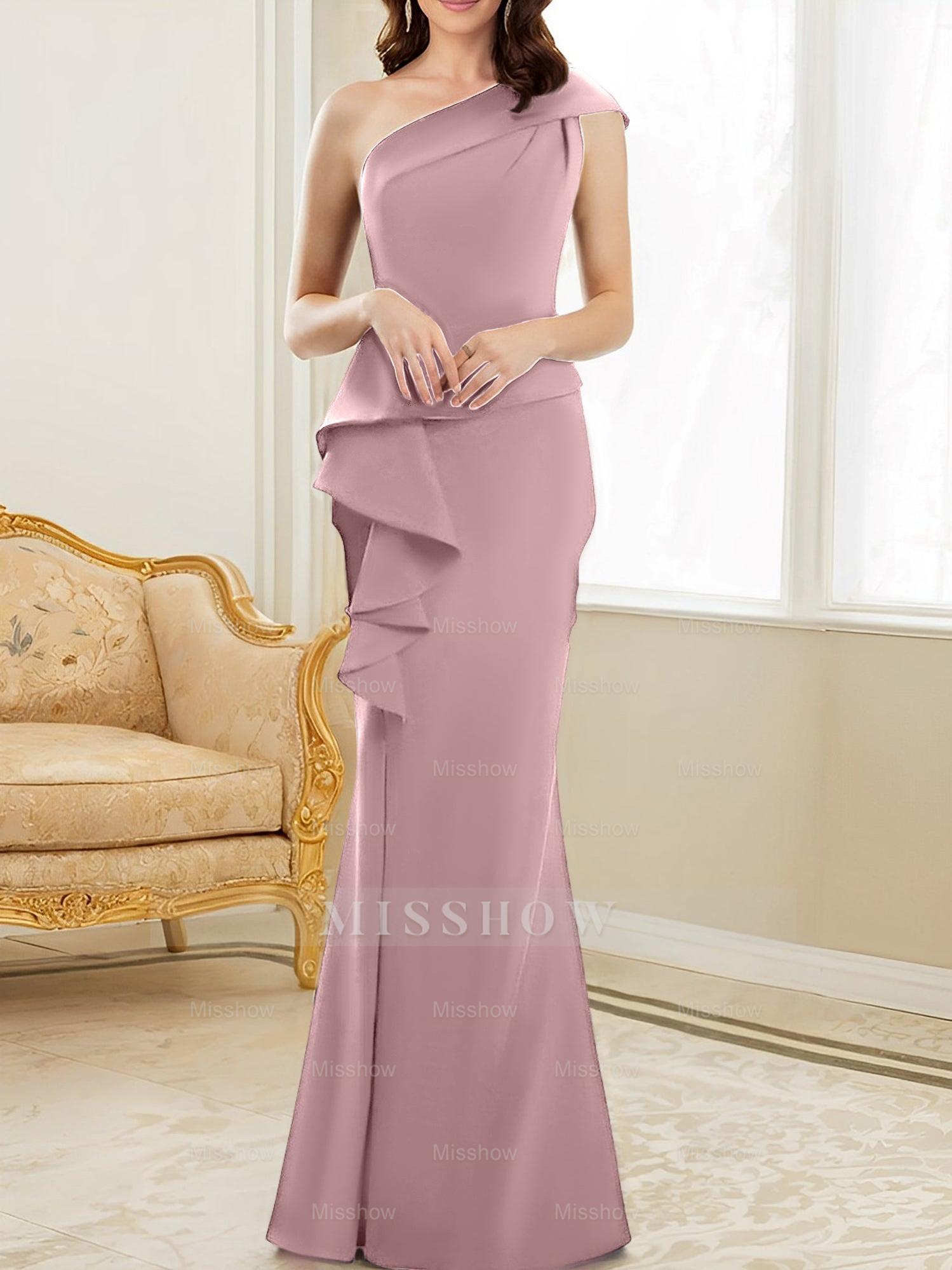 One-Shoulder Floor-Length Trumpet/Mermaid Gown for the Mother of the Bride