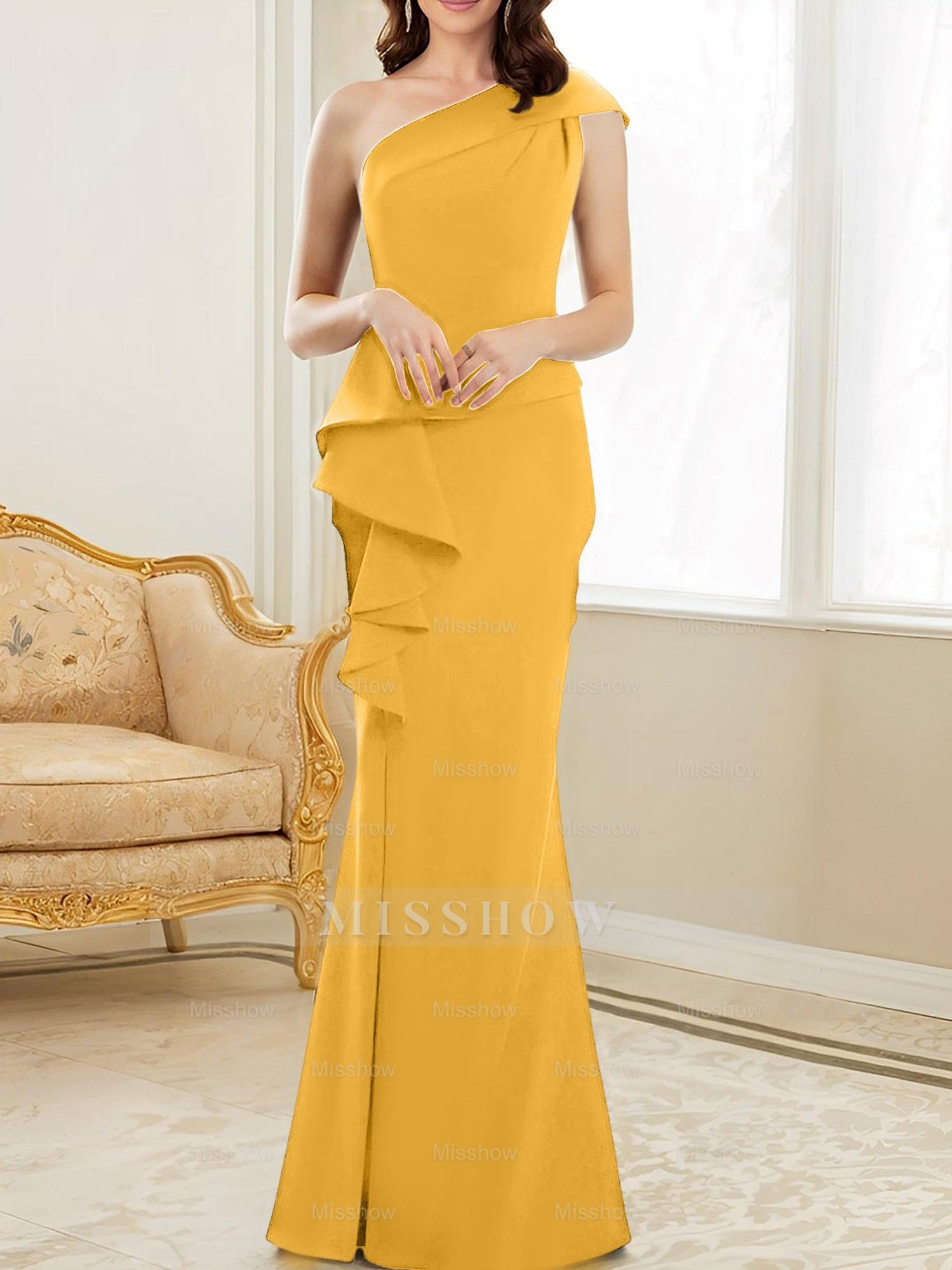 One-Shoulder Floor-Length Trumpet/Mermaid Gown for the Mother of the Bride