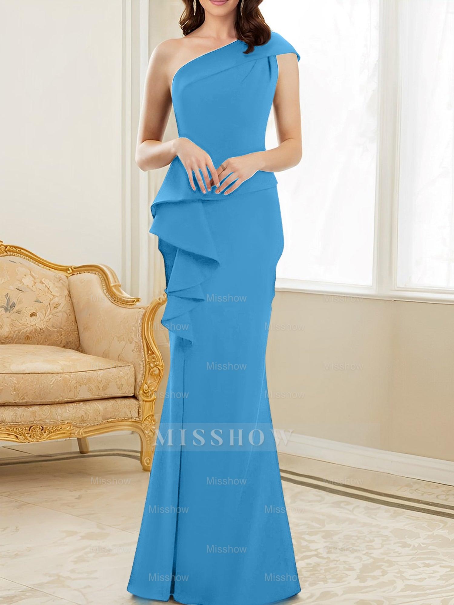 One-Shoulder Floor-Length Trumpet/Mermaid Gown for the Mother of the Bride