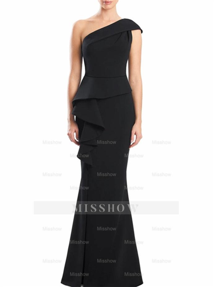 One-Shoulder Floor-Length Trumpet/Mermaid Gown for the Mother of the Bride