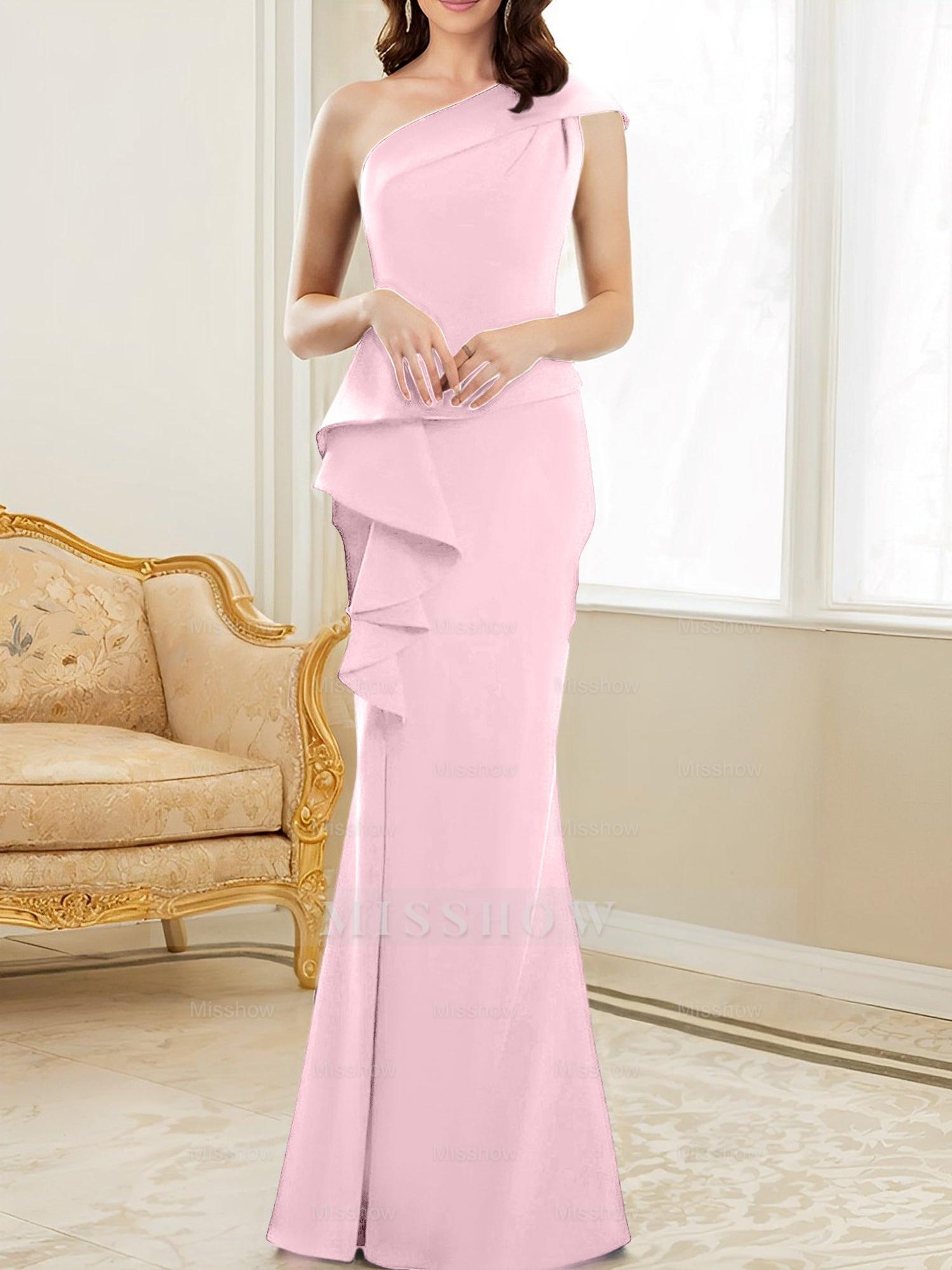 One-Shoulder Floor-Length Trumpet/Mermaid Gown for the Mother of the Bride