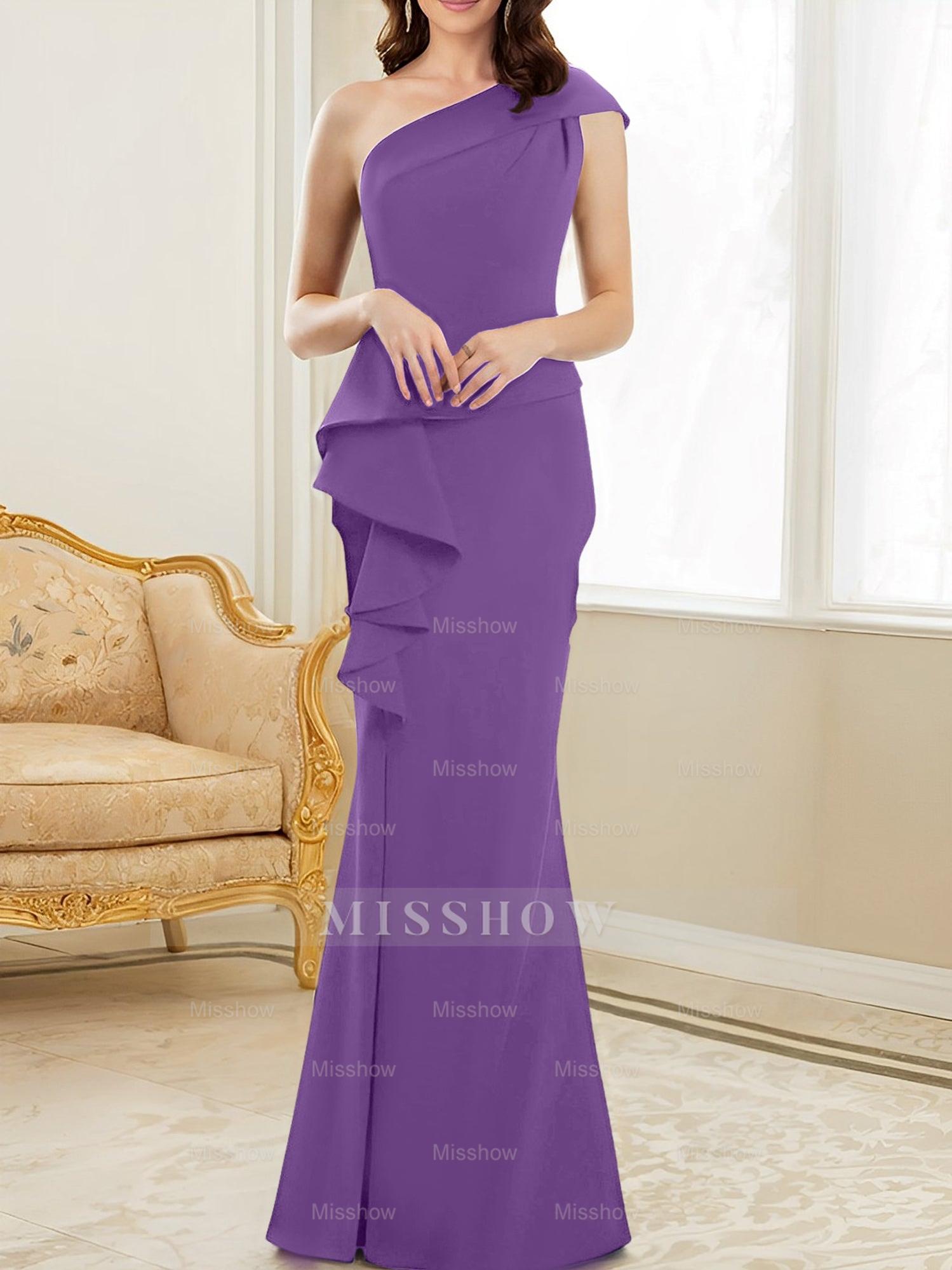 One-Shoulder Floor-Length Trumpet/Mermaid Gown for the Mother of the Bride