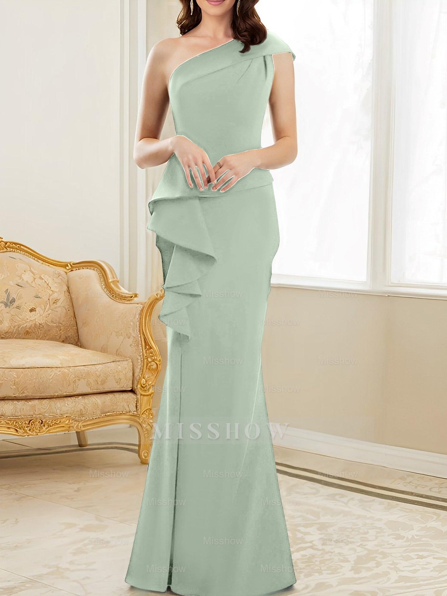 One-Shoulder Floor-Length Trumpet/Mermaid Gown for the Mother of the Bride