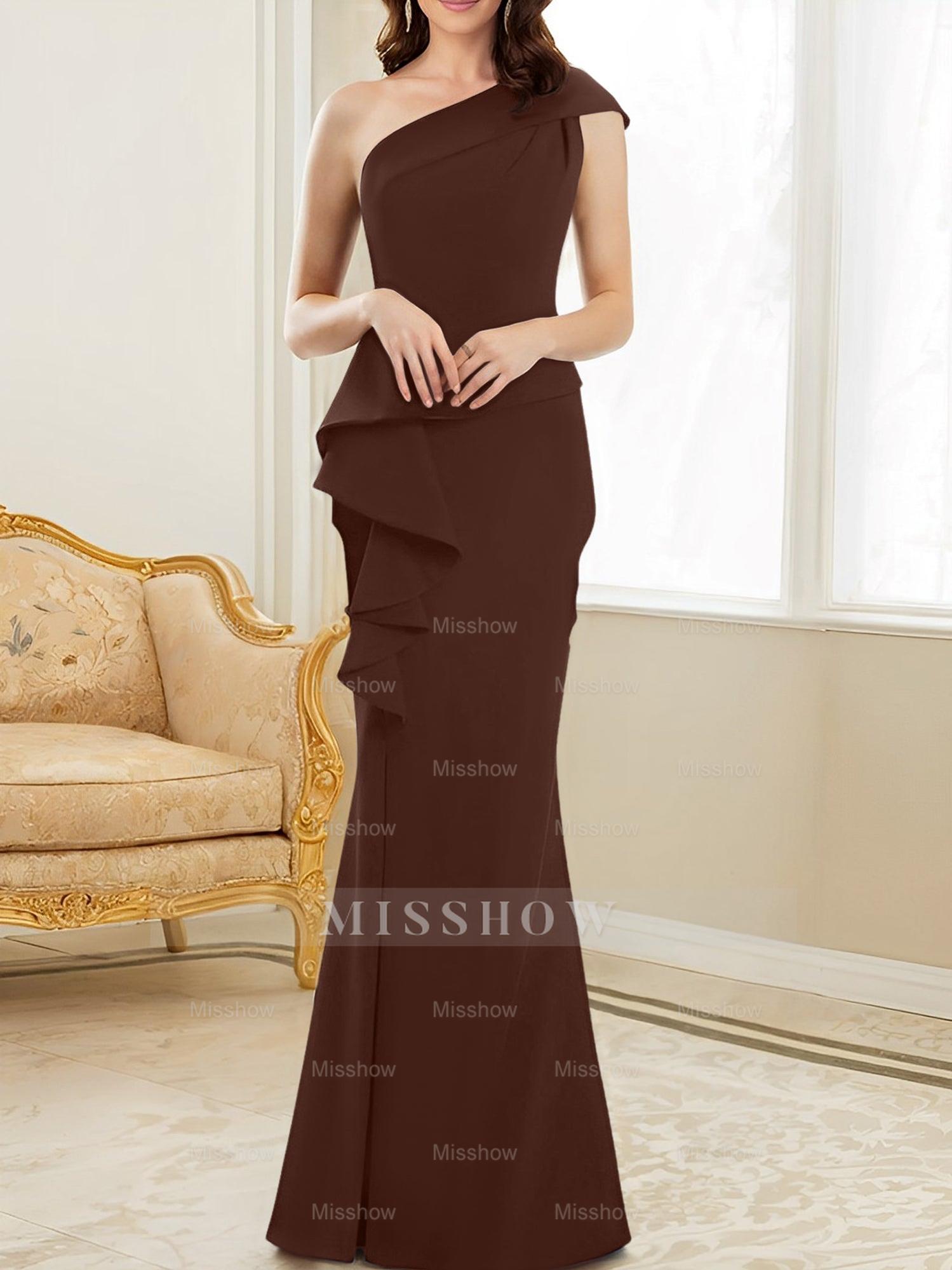 One-Shoulder Floor-Length Trumpet/Mermaid Gown for the Mother of the Bride