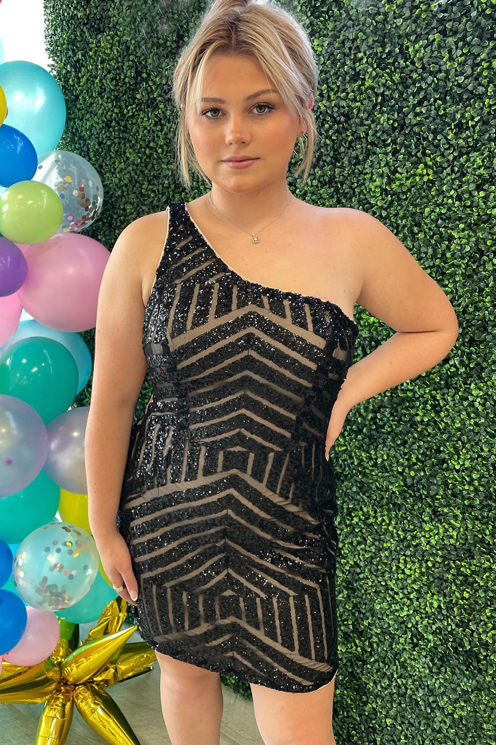 Black one shoulder sequin bodycon homecoming dress