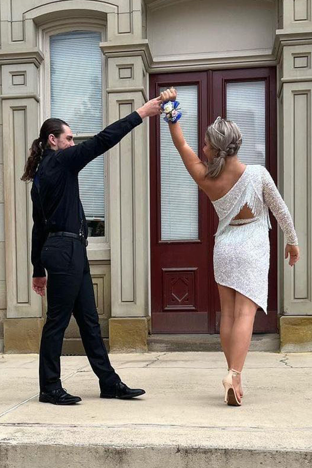 White one shoulder sequin bodycon homecoming dress
