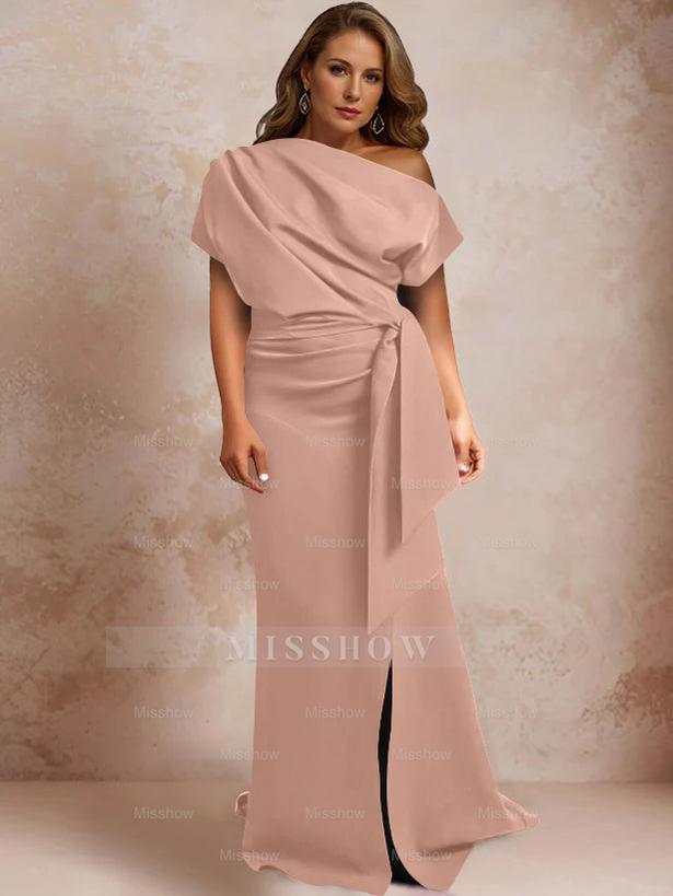 One-Shoulder Mermaid Trumpet Gown with Ruffles and Side Split for Plus-Size Mothers of the Bride