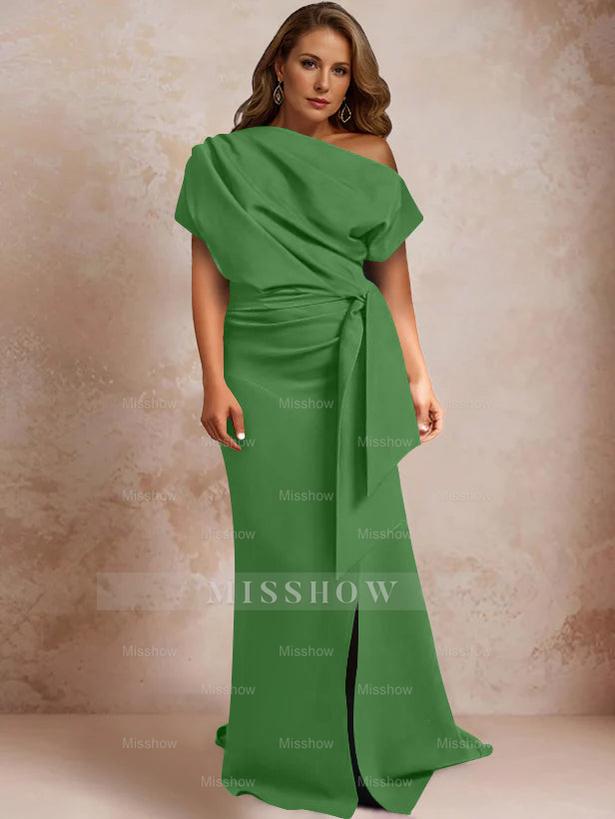 One-Shoulder Mermaid Trumpet Gown with Ruffles and Side Split for Plus-Size Mothers of the Bride