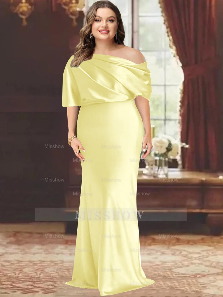 One-Shoulder Plus Size Floor-Length Sheath Mother of the Bride Dress with Ruffles