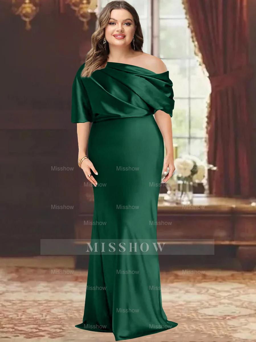 One-Shoulder Plus Size Floor-Length Sheath Mother of the Bride Dress with Ruffles