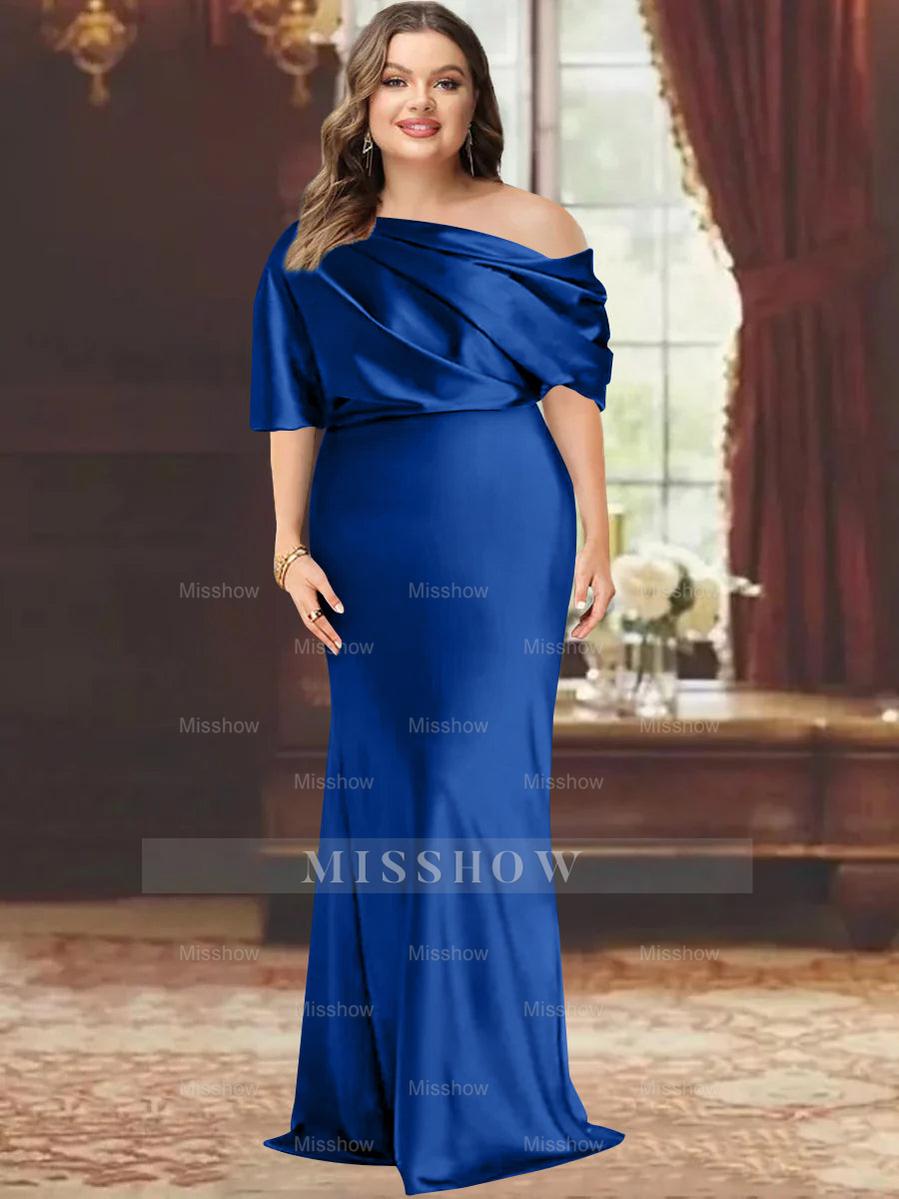 One-Shoulder Plus Size Floor-Length Sheath Mother of the Bride Dress with Ruffles