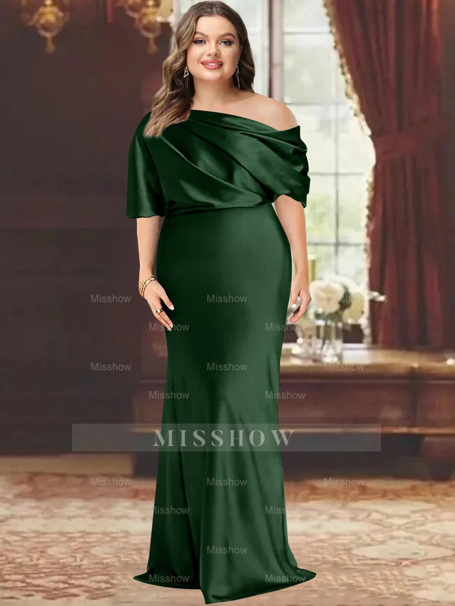 One-Shoulder Plus Size Floor-Length Sheath Mother of the Bride Dress with Ruffles