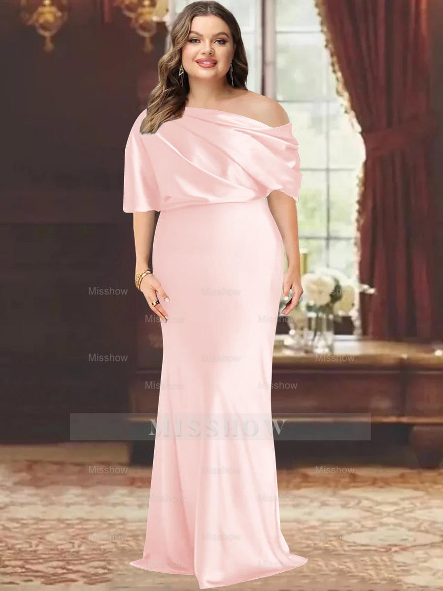 One-Shoulder Plus Size Floor-Length Sheath Mother of the Bride Dress with Ruffles