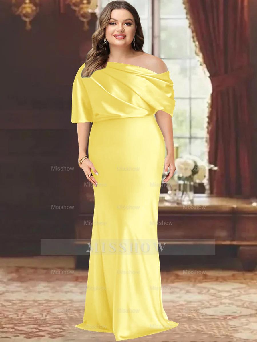 One-Shoulder Plus Size Floor-Length Sheath Mother of the Bride Dress with Ruffles