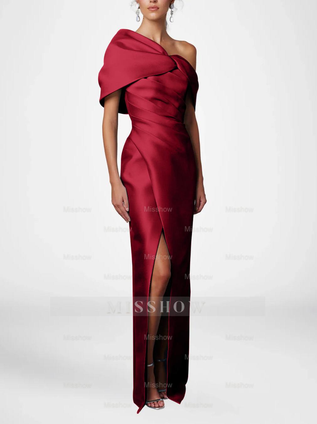 One-Shoulder Ruffled Floor-Length Gown for the Mother of the Bride