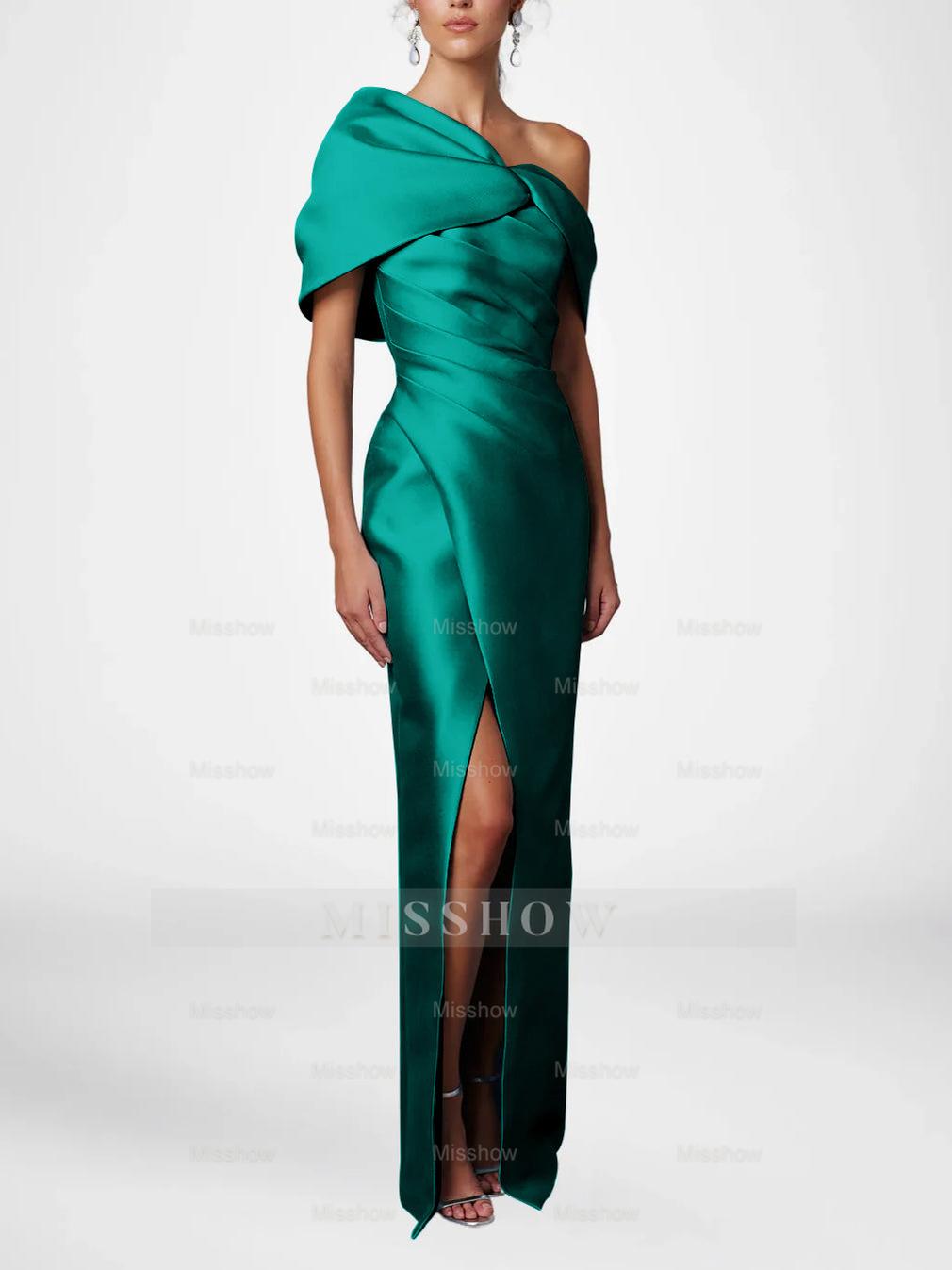 One-Shoulder Ruffled Floor-Length Gown for the Mother of the Bride