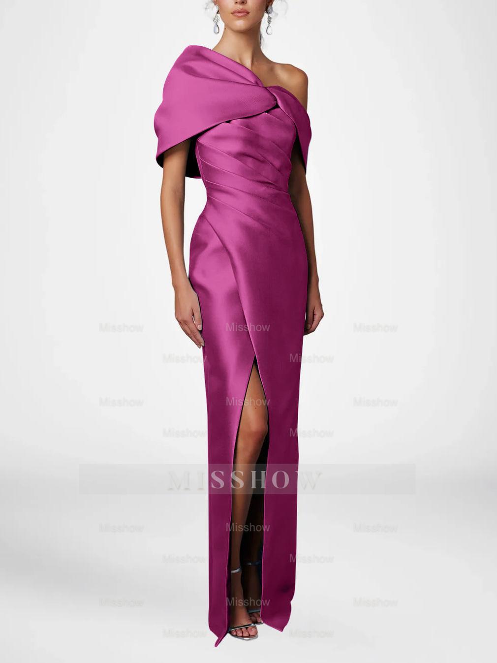 One-Shoulder Ruffled Floor-Length Gown for the Mother of the Bride