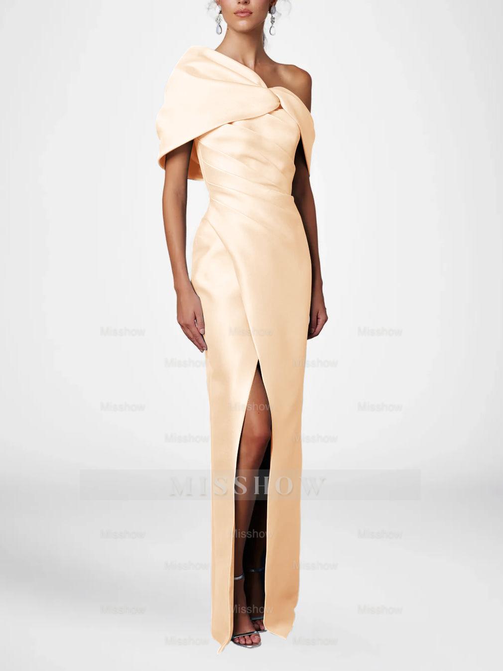 One-Shoulder Ruffled Floor-Length Gown for the Mother of the Bride