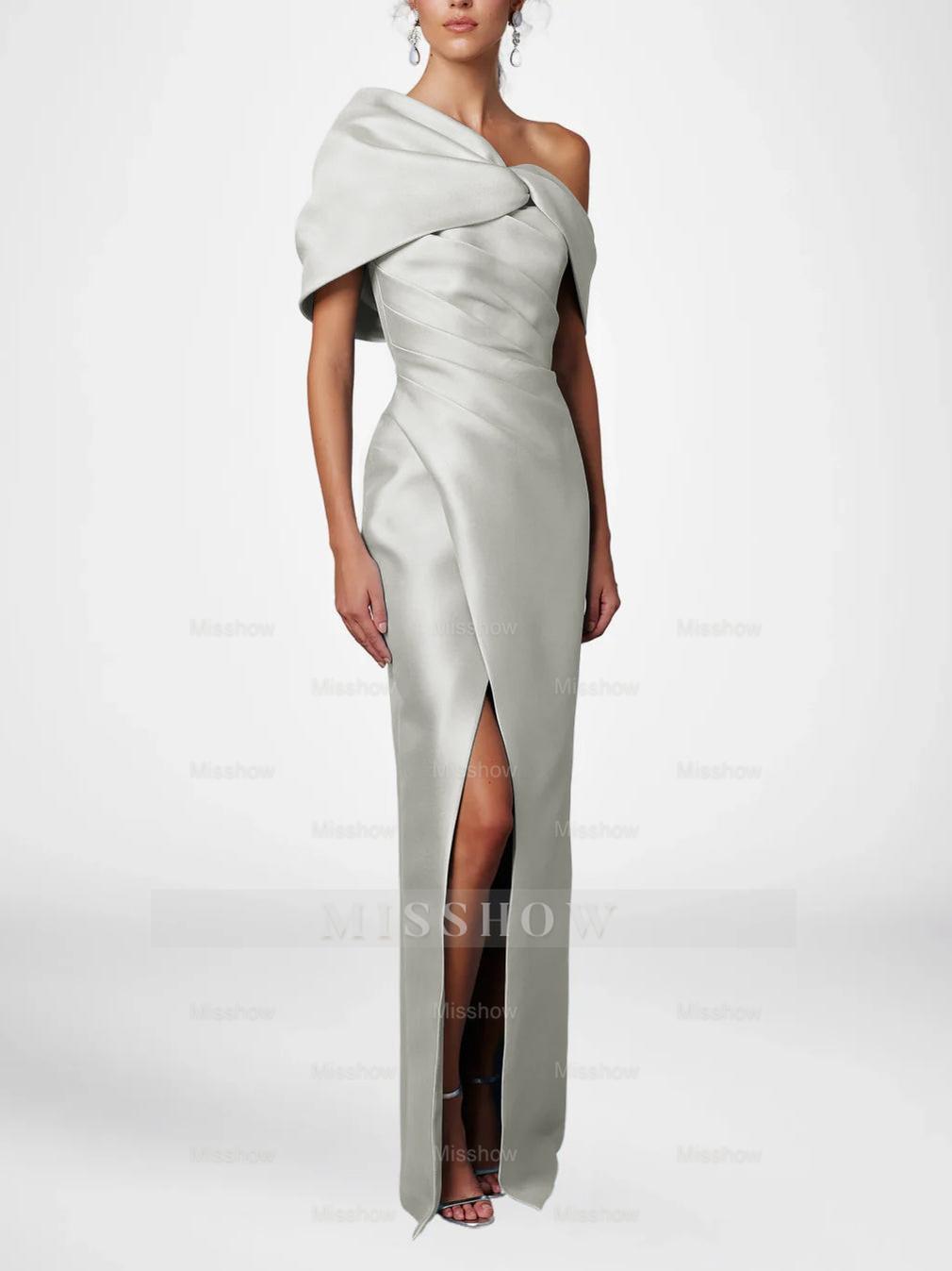 One-Shoulder Ruffled Floor-Length Gown for the Mother of the Bride