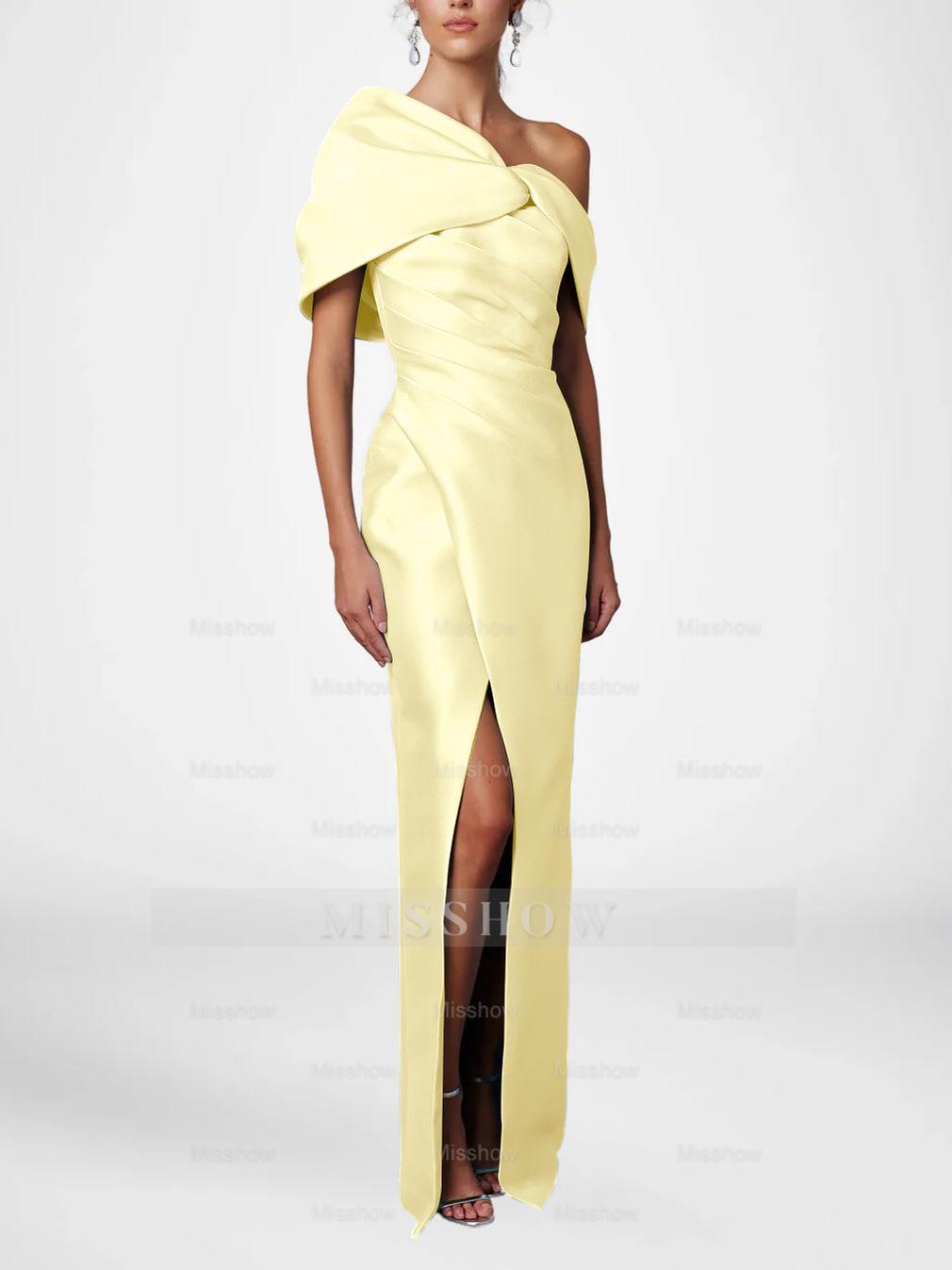 One-Shoulder Ruffled Floor-Length Gown for the Mother of the Bride