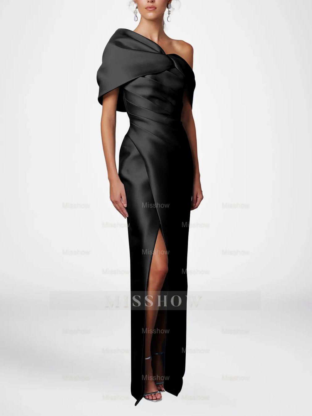 One-Shoulder Ruffled Floor-Length Gown for the Mother of the Bride