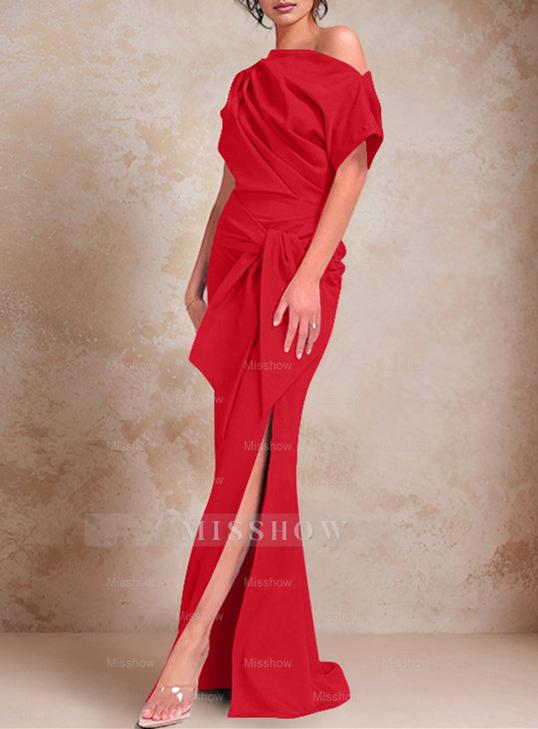 One-Shoulder Ruffled Floor-Length Trumpet Gown for the Mother of the Bride