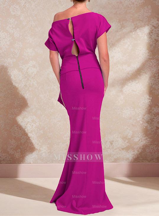 One-Shoulder Ruffled Floor-Length Trumpet Gown for the Mother of the Bride