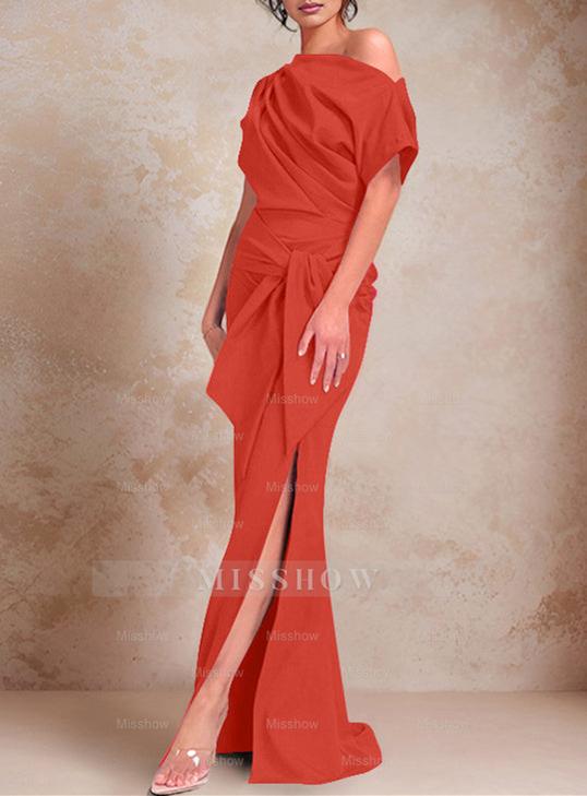 One-Shoulder Ruffled Floor-Length Trumpet Gown for the Mother of the Bride