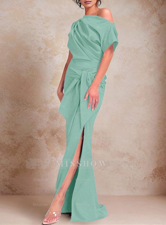 One-Shoulder Ruffled Floor-Length Trumpet Gown for the Mother of the Bride