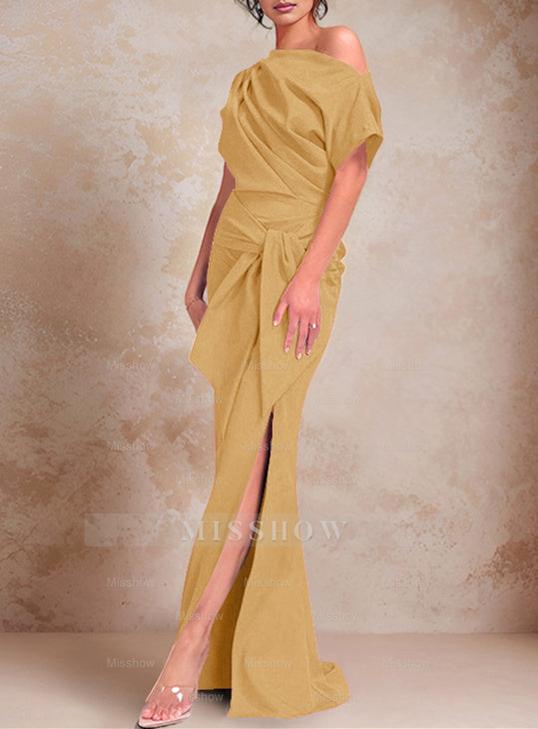 One-Shoulder Ruffled Floor-Length Trumpet Gown for the Mother of the Bride