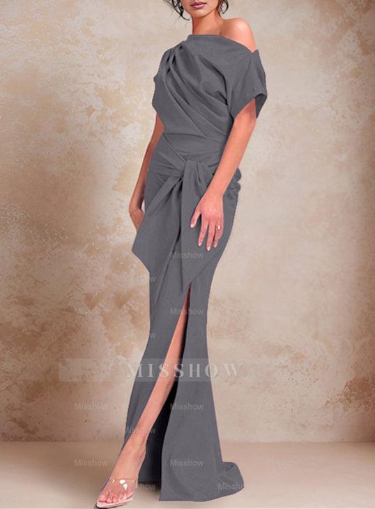 One-Shoulder Ruffled Floor-Length Trumpet Gown for the Mother of the Bride