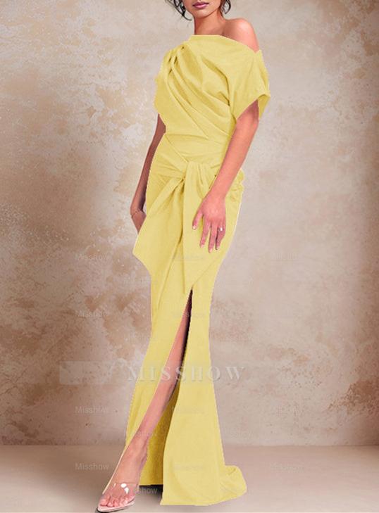 One-Shoulder Ruffled Floor-Length Trumpet Gown for the Mother of the Bride