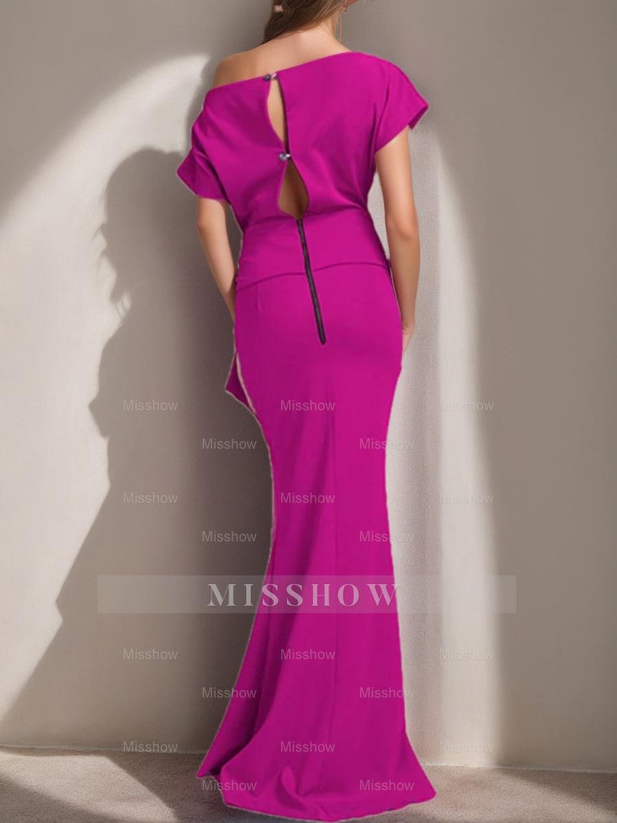 One-Shoulder Ruffled Floor-Length Trumpet Gown for the Mother of the Bride