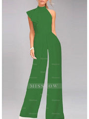 One-Shoulder Ruffled Jumpsuit for Prom in Empire Style