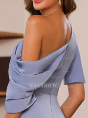 One-Shoulder Silk Satin Gown with Ruffles for Plus-Size Mothers of the Bride