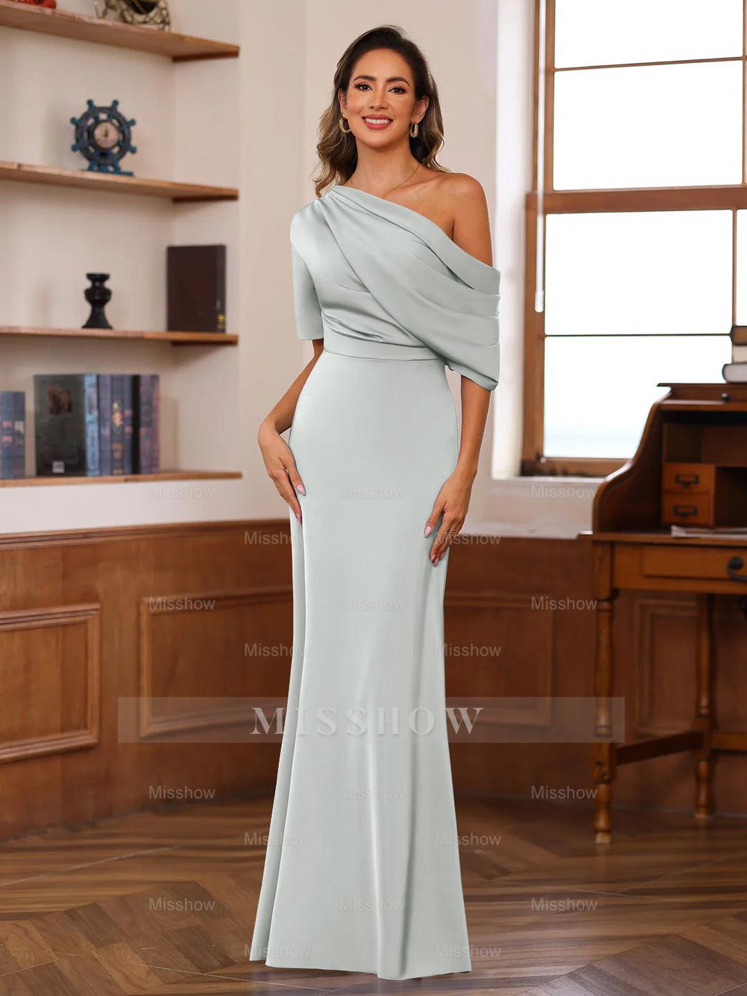 One-Shoulder Silk Satin Gown with Ruffles for the Mother of the Bride