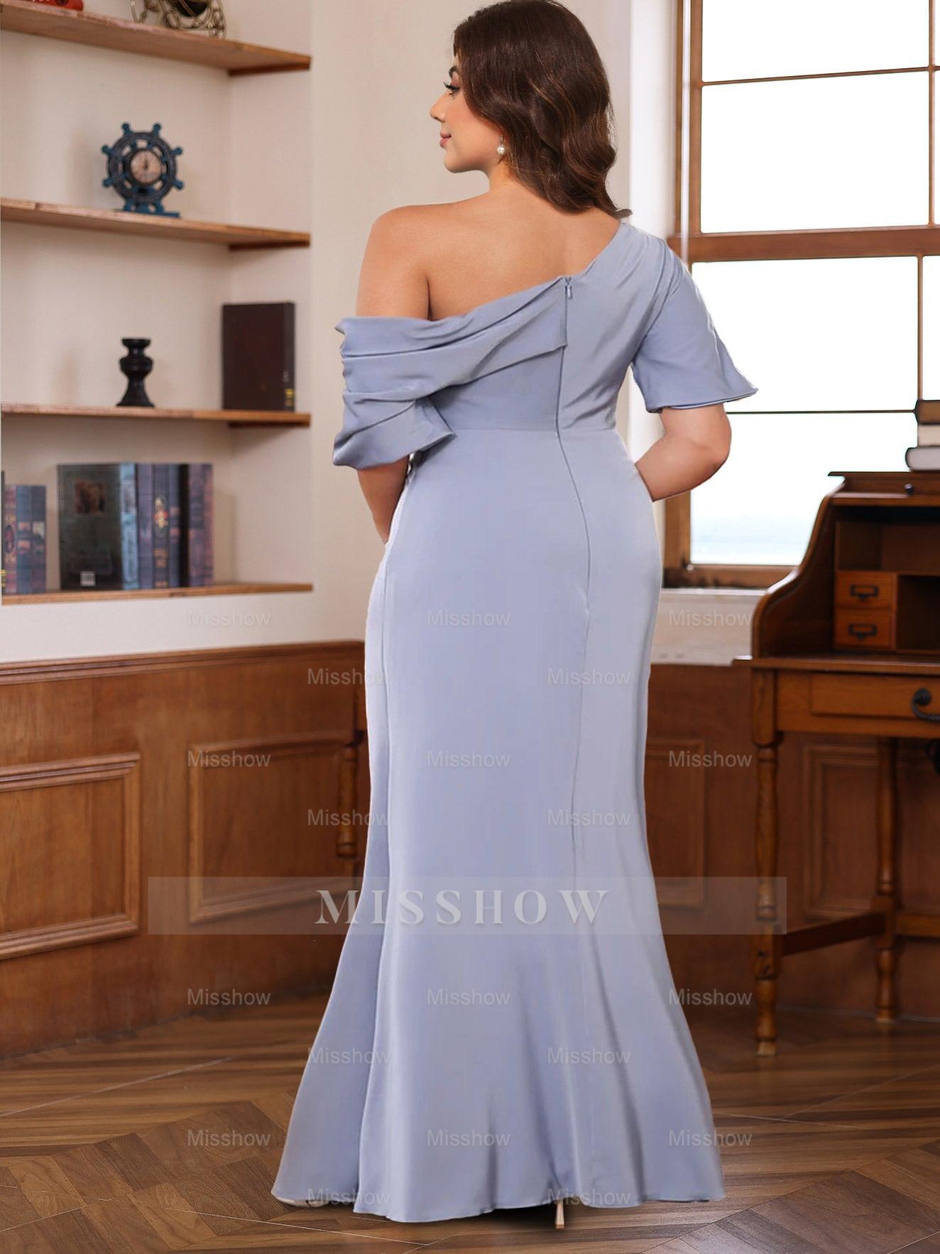 One-Shoulder Silk Satin Gown with Ruffles for the Mother of the Bride