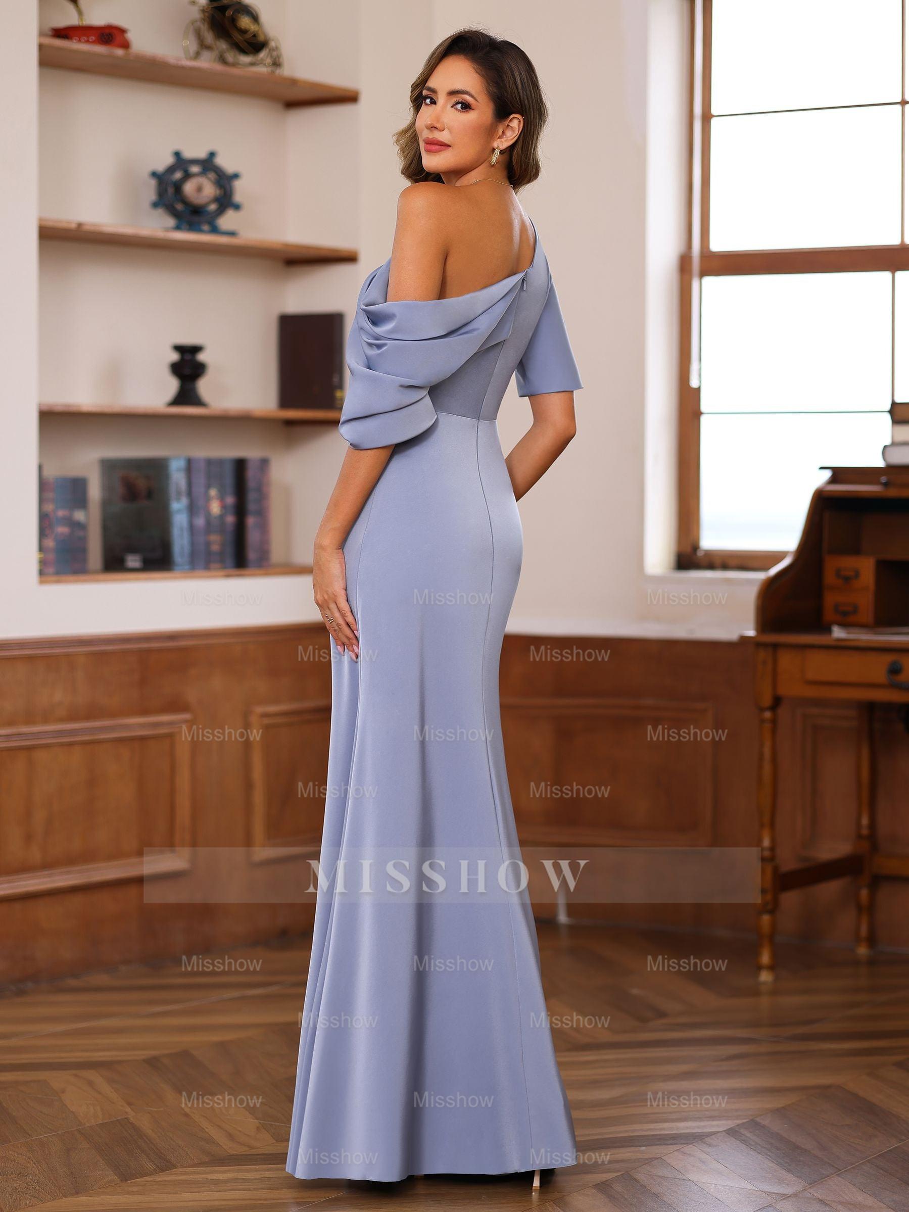 One-Shoulder Silk Satin Gown with Ruffles for the Mother of the Bride