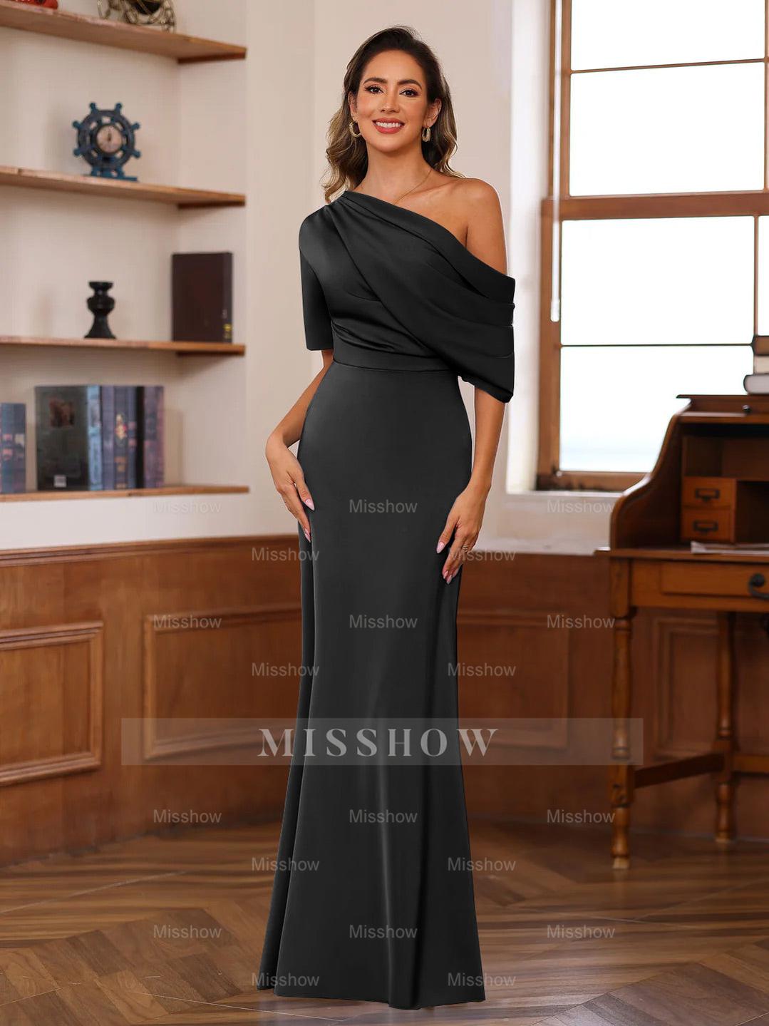 One-Shoulder Silk Satin Gown with Ruffles for the Mother of the Bride