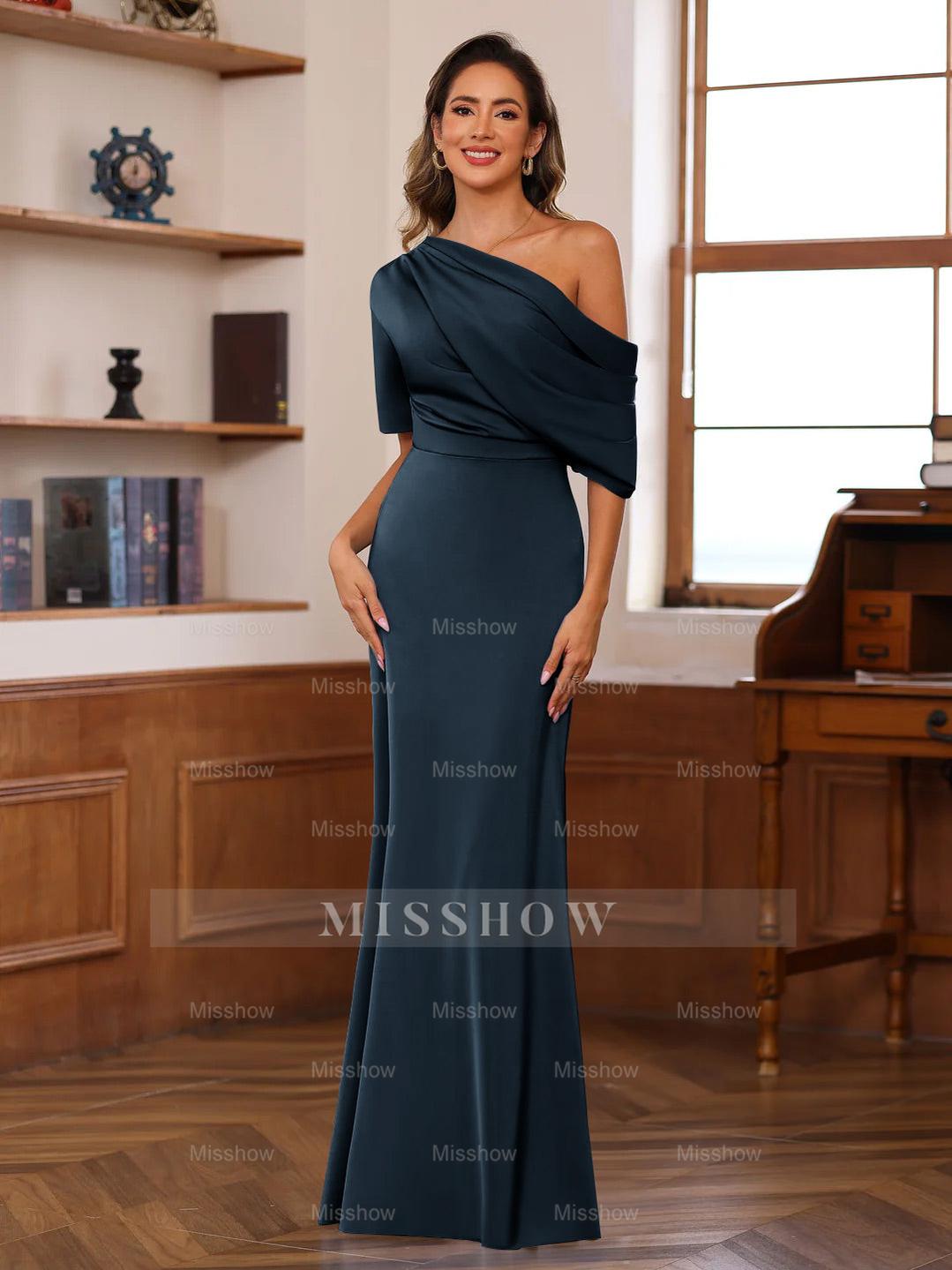 One-Shoulder Silk Satin Gown with Ruffles for the Mother of the Bride