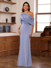 One-Shoulder Silk Satin Gown with Ruffles for the Mother of the Bride