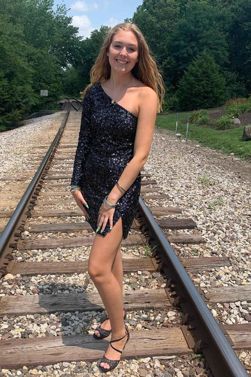 Black one shoulder sequin bodycon homecoming dress
