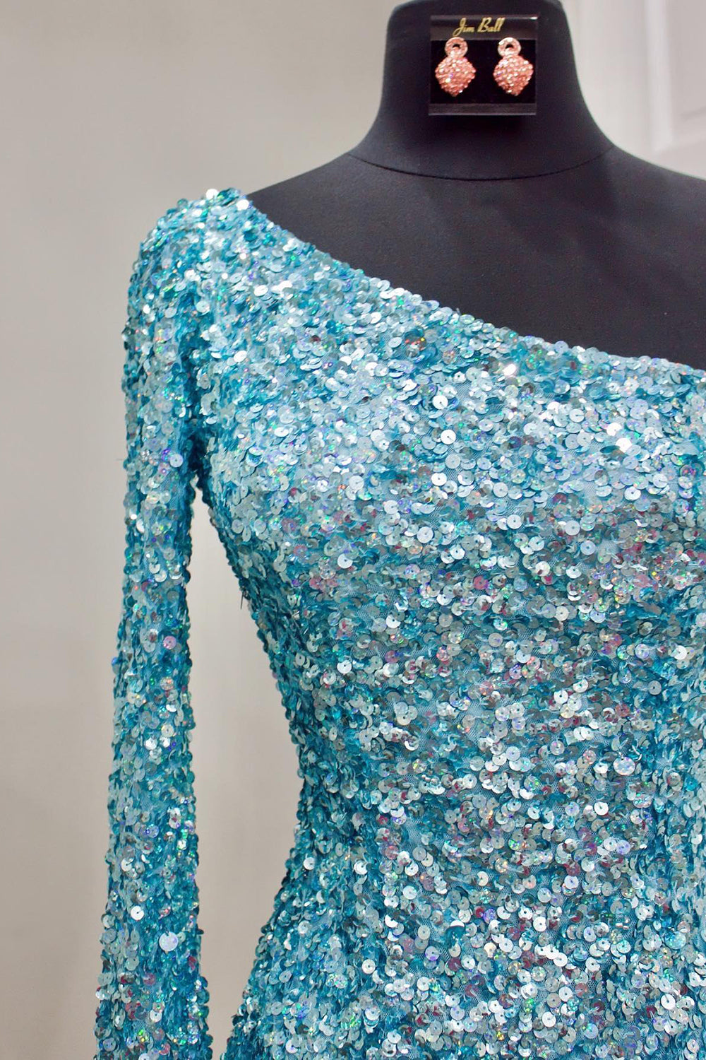 Light blue one shoulder sequin bodycon homecoming dress