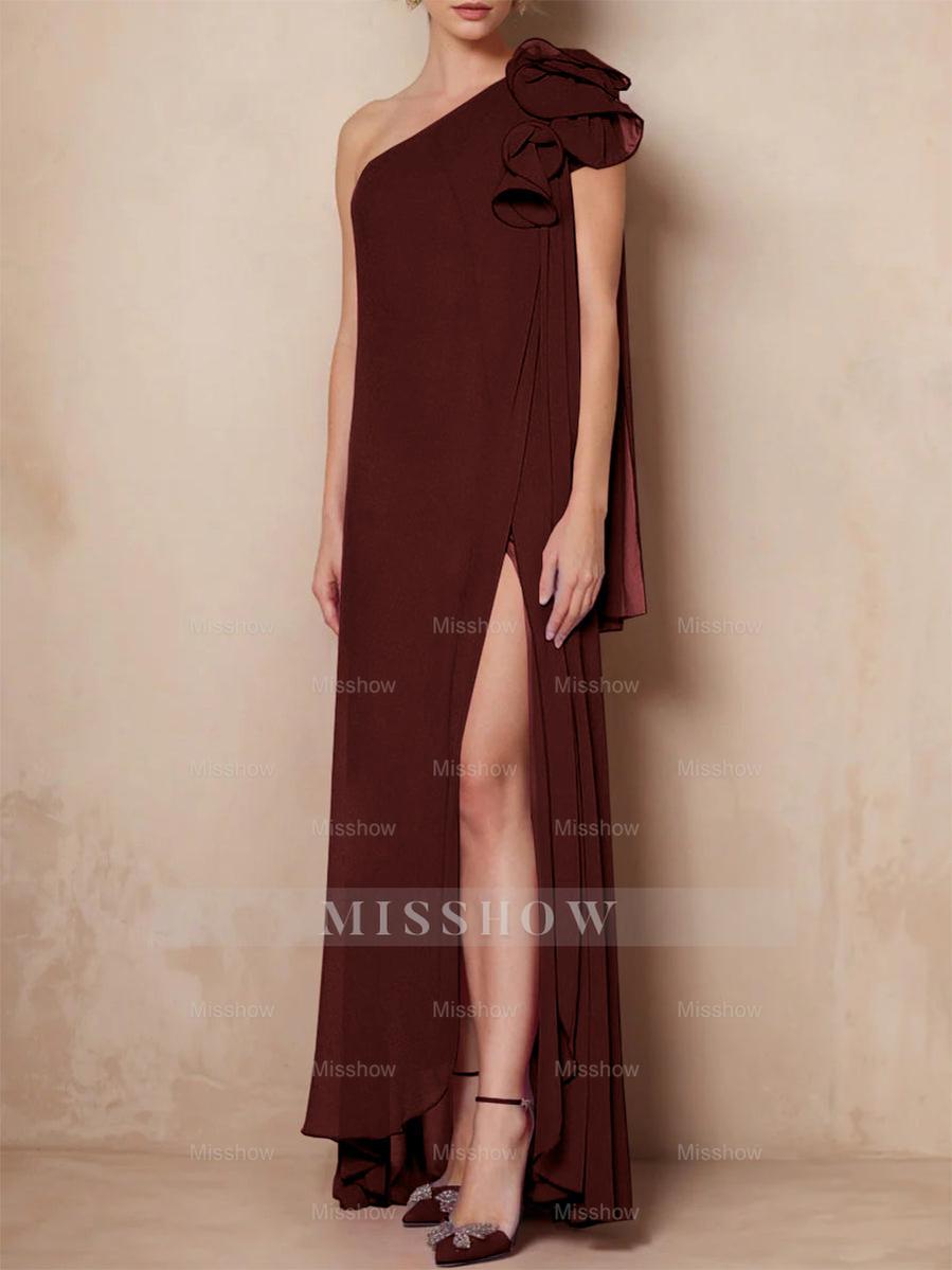 One-Shoulder Sleeveless A-Line Floor-Length Mother of the Bride Dress with Side Split