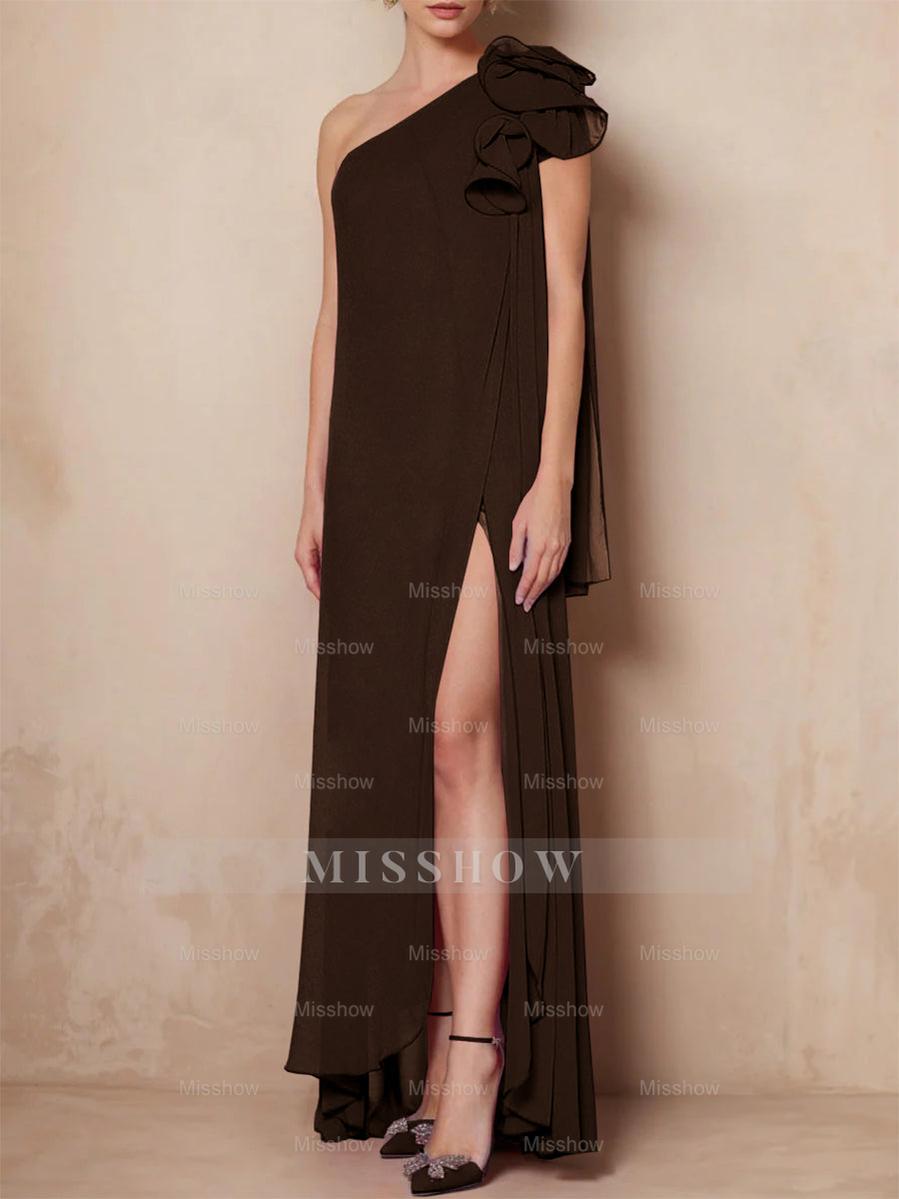 One-Shoulder Sleeveless A-Line Floor-Length Mother of the Bride Dress with Side Split