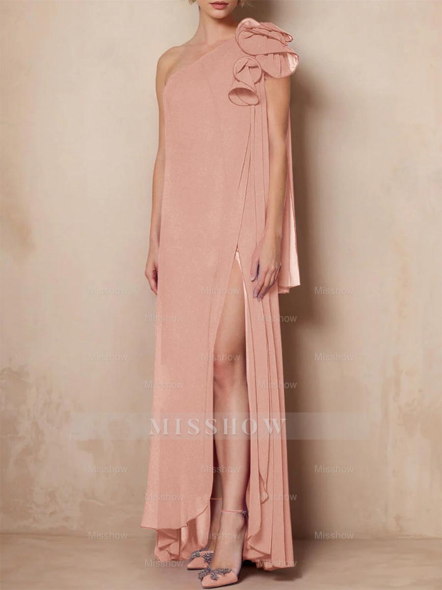 One-Shoulder Sleeveless A-Line Floor-Length Mother of the Bride Dress with Side Split
