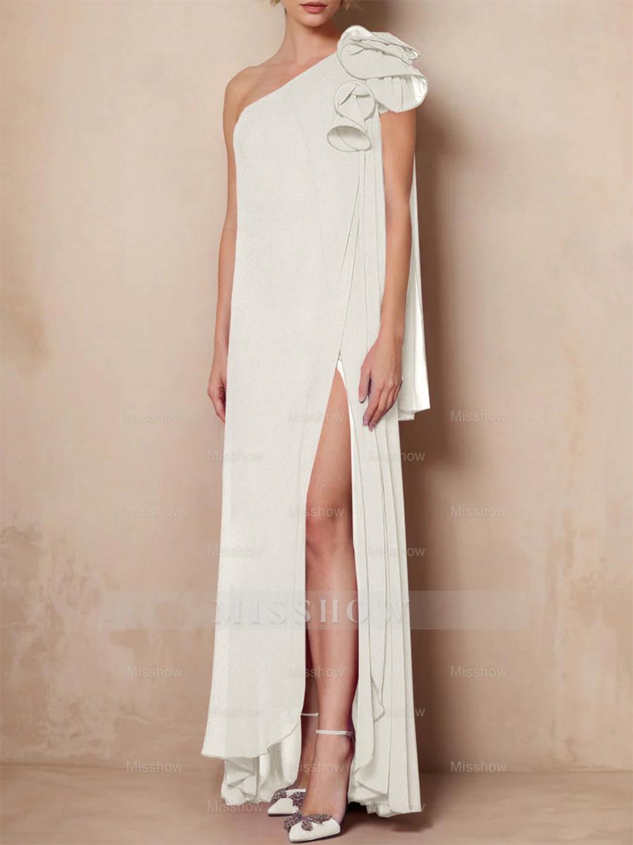 One-Shoulder Sleeveless A-Line Floor-Length Mother of the Bride Dress with Side Split