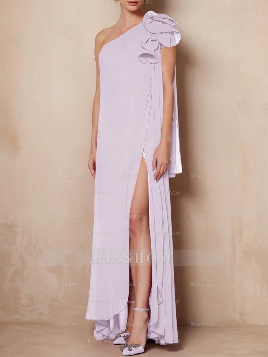 One-Shoulder Sleeveless A-Line Floor-Length Mother of the Bride Dress with Side Split