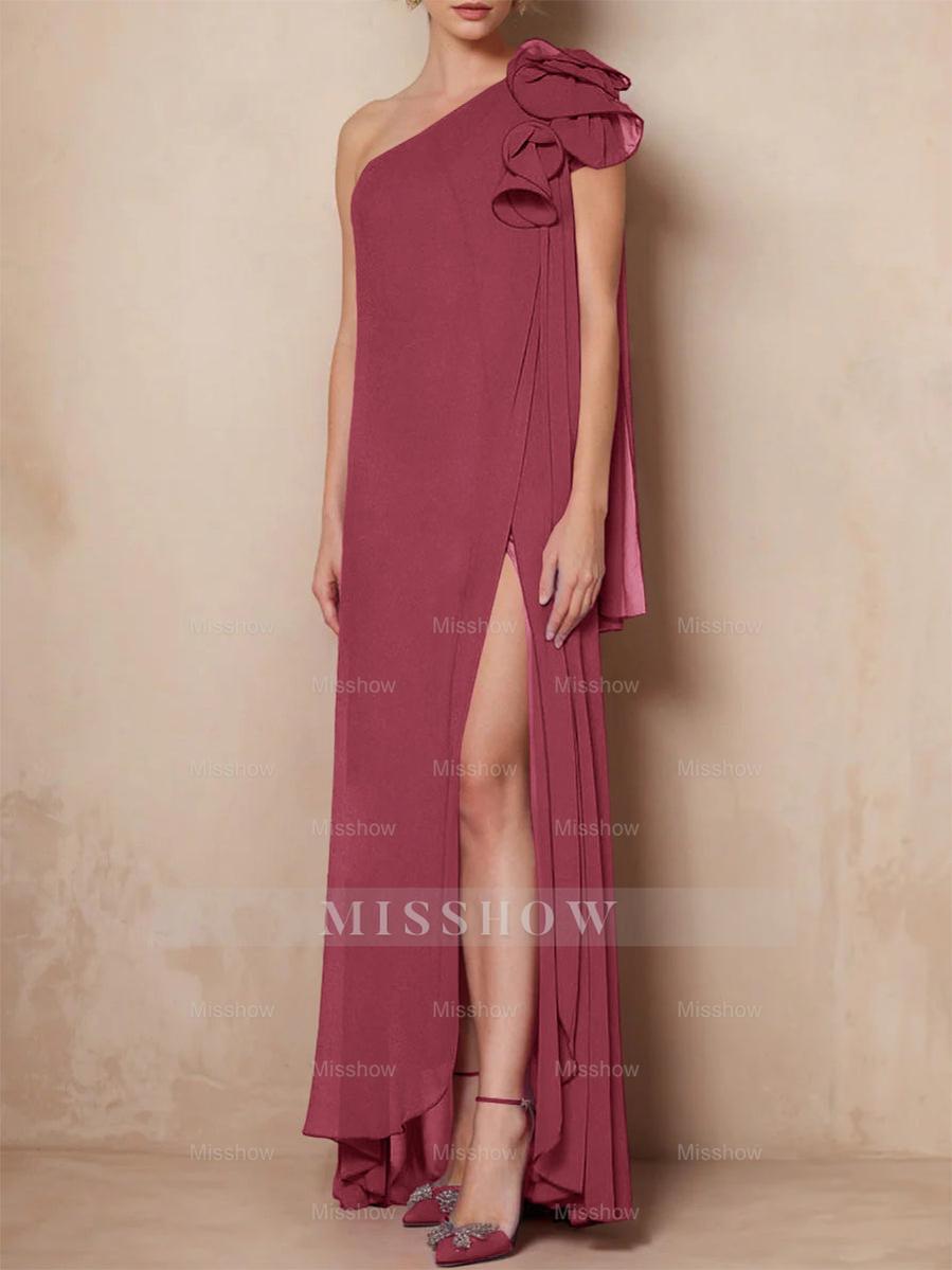 One-Shoulder Sleeveless A-Line Floor-Length Mother of the Bride Dress with Side Split